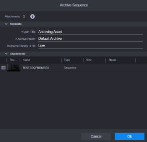 Archive Asset Dialog Box