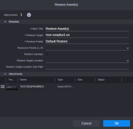 Restore Assets Dialog Box