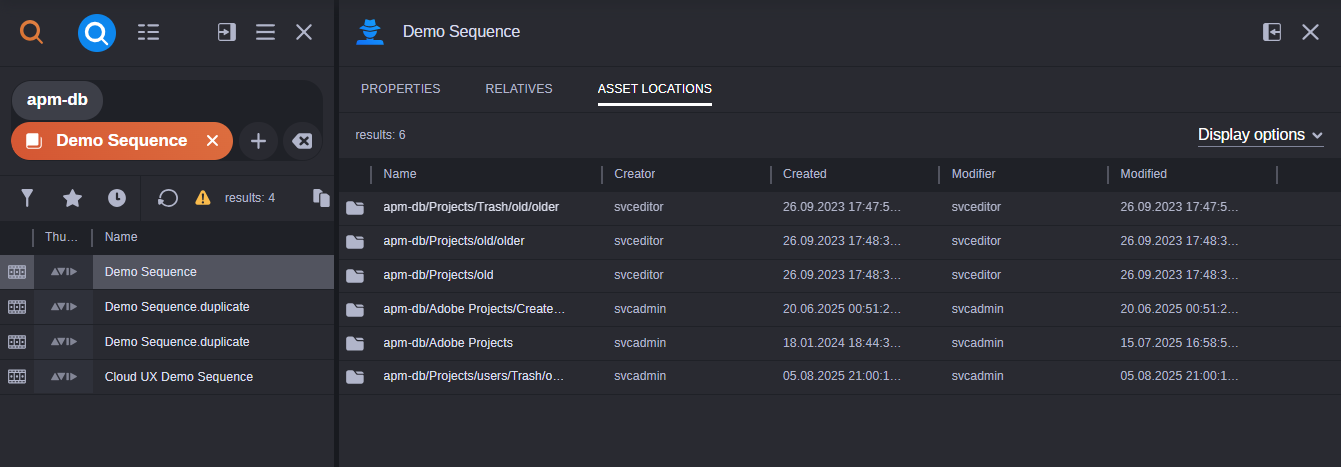 Asset Locations tab in Inspector App