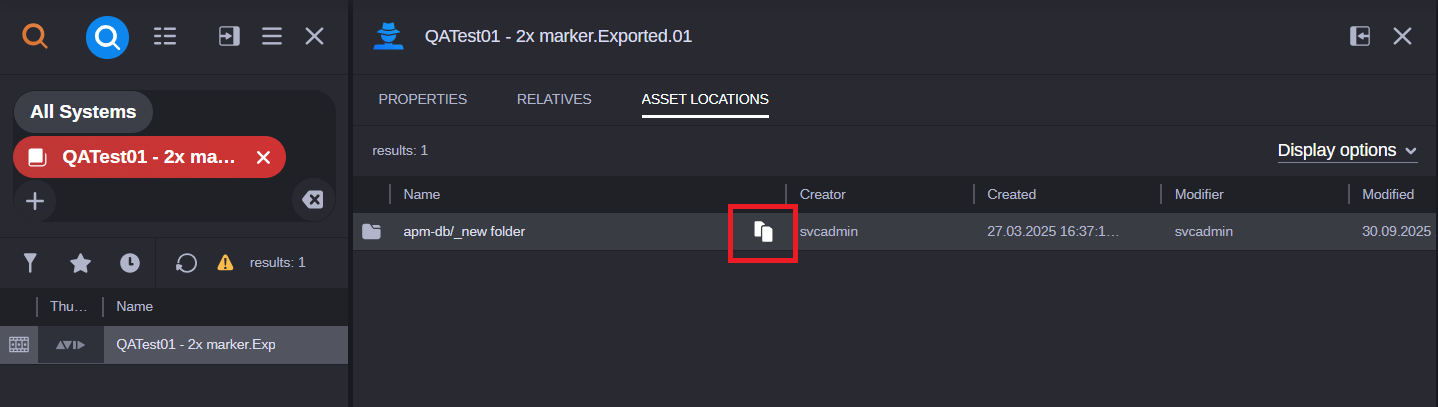 Copy button in the Asset Locations tab